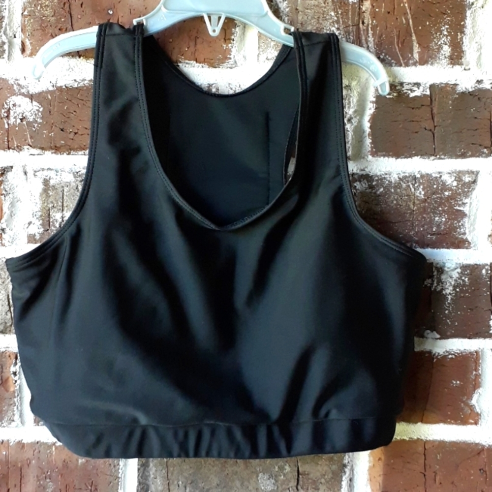 Size large sports bra with cell phone pocket on back